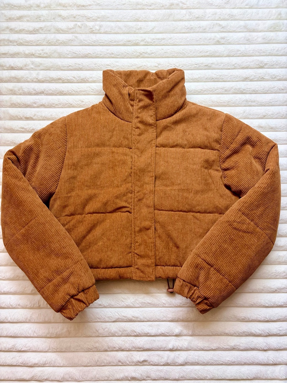Say What Cropped Corduroy Puffer Jacket in Cinnamon Brown Size L